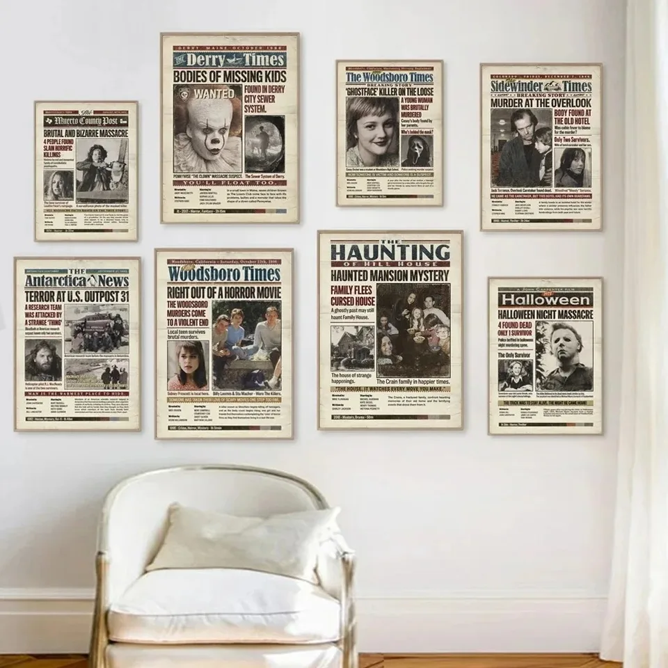 Vintage strašidelný hororový film Plagát Haunting dom Canvas maľba výkrik televízny seriál zločin filmové noviny nástenné obrázok kino dekora