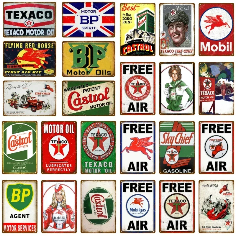 Vintage Texaco Motor Oil Signs Sky Chief Castrol BP kovový plagát nástenná maľba maľba tanier garáž plyn benzínová stanica dekor