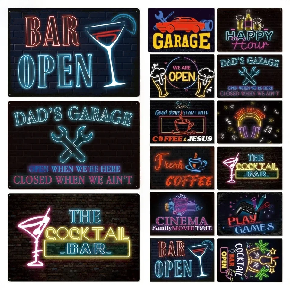 Vintage tiki bar pivné plagáty dekorácie kovové značky plechový plagát kovové vinobranie napodobňujúce neónové značky pre garáž pre bar v krčme