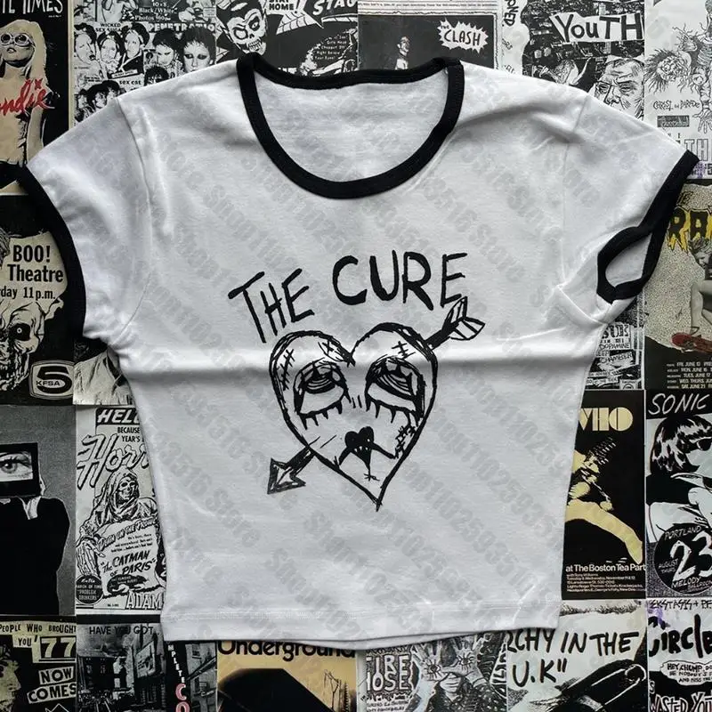 Vintage top dámske plodiny Punk Streetwear Slim Estetic Graphics Grunge Plodiny vrcholy y2k oblečenie gotické emo dievčatá detské tričko Tee