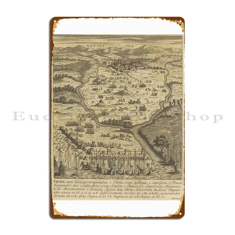 Vintage Trójske vojnové bojisko Mapa 1716
