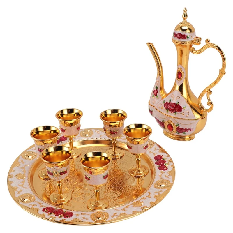 Vintage tureckú kávu set zink zliatiny čajový hrniec a šálky elegantné prostredie pre domácu kaviarni Dekorácie