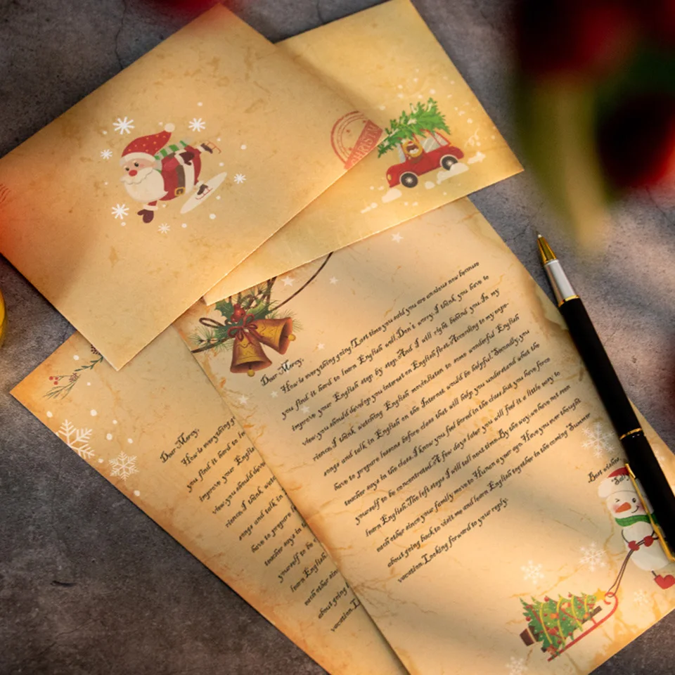 Vintage vianočné kraft list Santa Claus Snehuliak darčekové obálky dekorácie Vianoce párty pozvánky