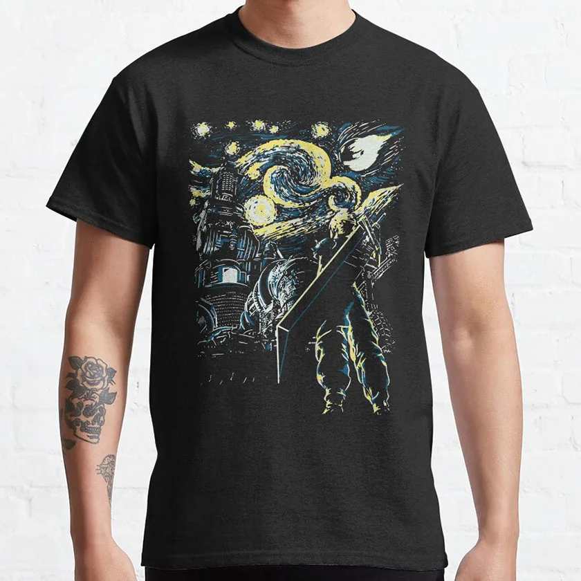 Vintage videohra Final Fantasy Starry Night Graphic T Tirls for Men Veľká veľkosť pánske odevy 100% bavlna tlačené vrcholy