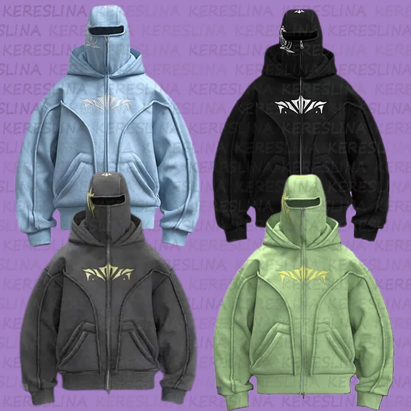 Vintage y2k zips UP mikina módny vzor Dvojité klobúky Cold Design Design Mikina nadmerne gotické mužské oblečenie