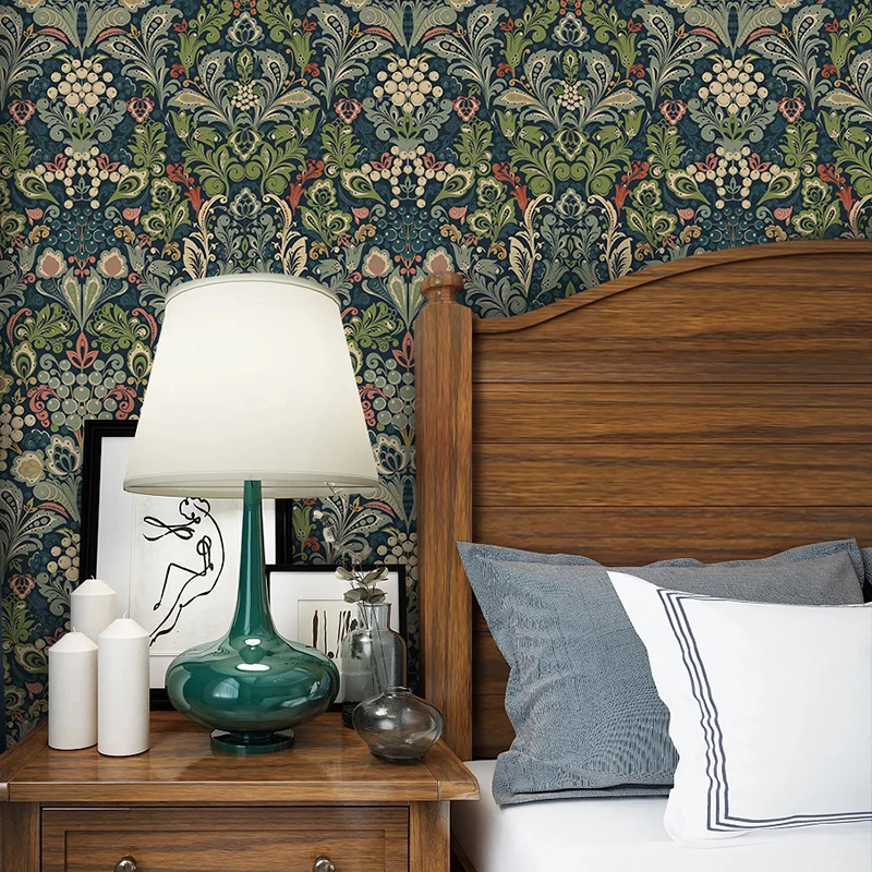 Vintage zelený list kvety Self Adhesive Tapeta Chic Peel and Stick Vinyl Agrtice Room Decor Dort Floral Witerproof Wall Mulu