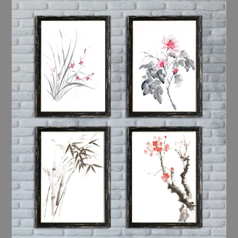 Vintage zen v štýle kvetina orchide bambus slivka slivka kvet feng shui umenia plagát Canvas maľba nástenné výtlačky Obrázok pre izbu domov dekor