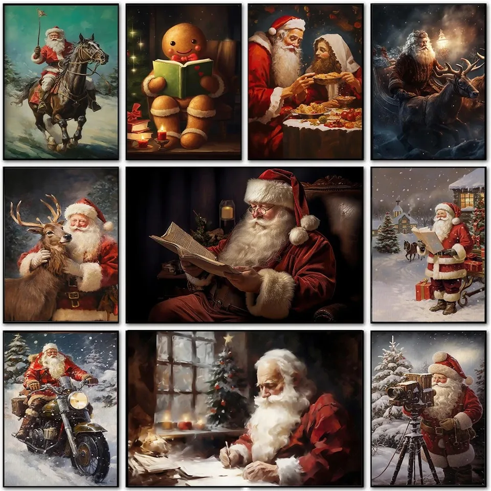 Vintage zimné Vianoce santa claus jazda na motocykli Per perníkov
