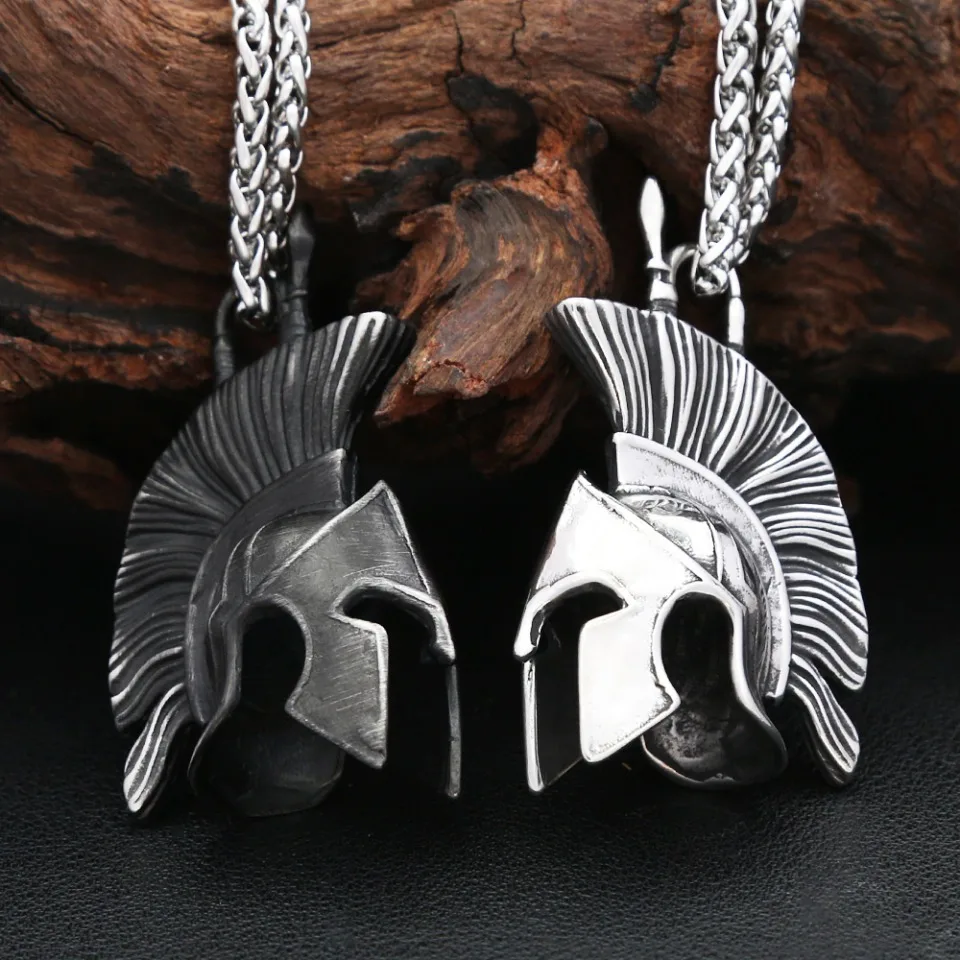 Vintage čierna z nehrdzavejúcej ocele 3D štýl spartan náhrdelníky pre mužov gotický punk vikings bojovník Helma prívesok Amulet šperky darčeky