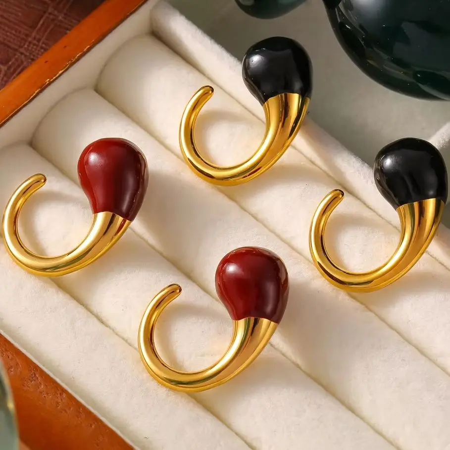 Vintage čierne červené smaltované krúžky pre ženy Men muž z nehrdzavejúcej ocele koktail kokteil kokteil unisex otváracie krúžky módne šperky