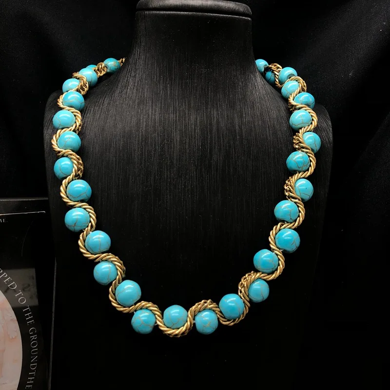 Vintage šperky Sada jednoduchá elegantná tyrkysová zlatá tkané vyprážané cesto zvratia náhrdelníkových náušníc Dámske šperky