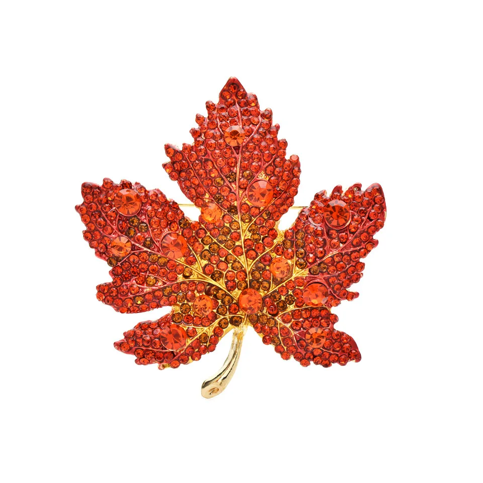 Vintage štýlový plne mikroplaskok žltý oranžový červený kryštál veľký javorový list brošňa pin jesenné šperky