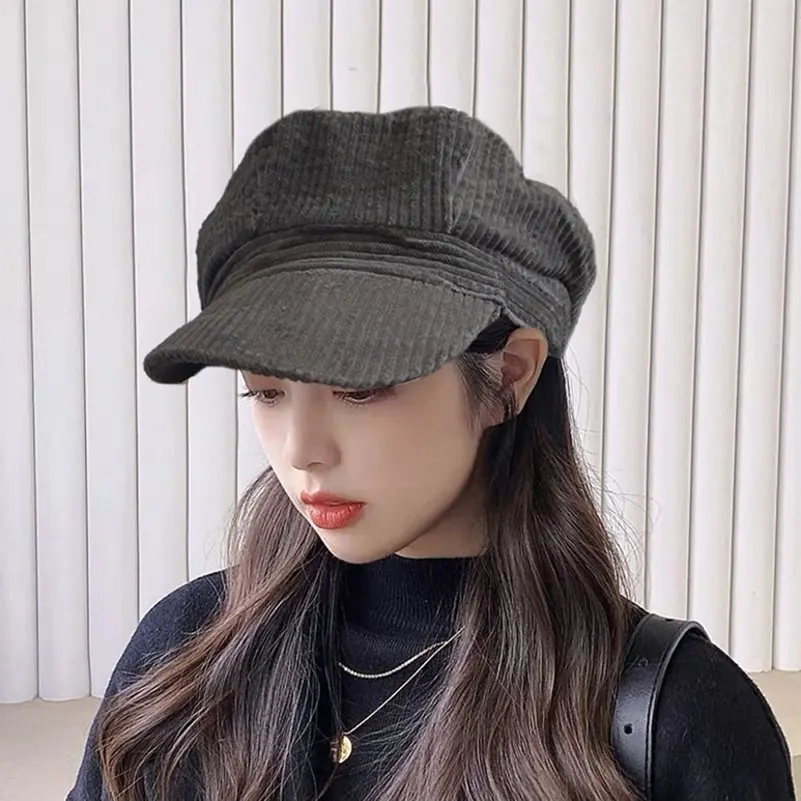 Vintage ženy Corduroy Hat Newsboy Caps Octagonal Baker vrchol baret driving klobúk ženský krém na opaľovanie klobúky maliar