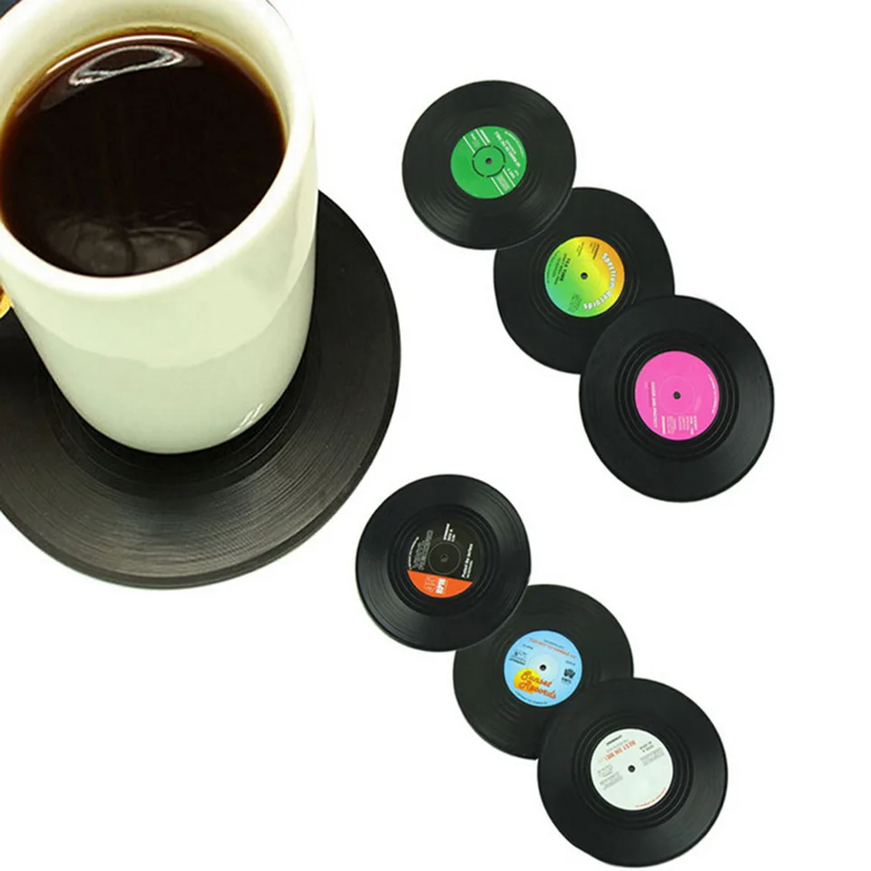 Vinyl Coaster Retro Record Disk Drink hrnček Pad Anti-Slip Coffee Coasters Tepelne odolný