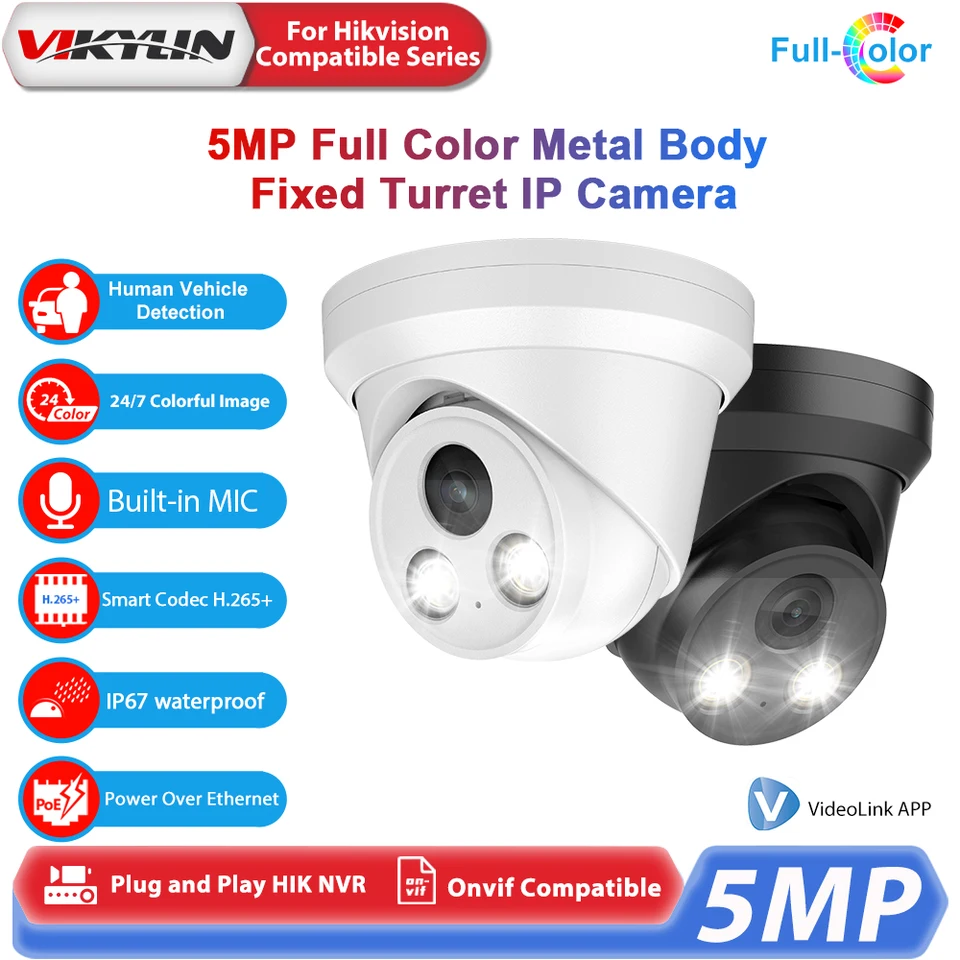 VISKYLIN IP CAMERA 5MP Full Color Night Vision Hikvision kompatibilný MD2.0 s mikrofónom IP67 Outdoor Home Decveillance Security Camera