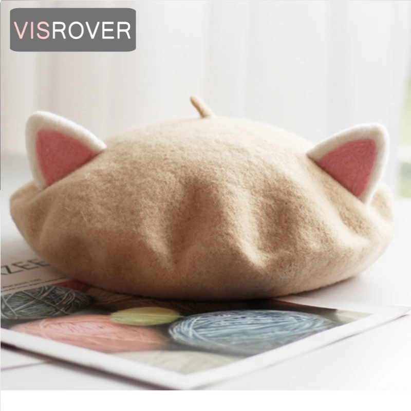 VisRaver nový unisex Kid baret roztomilý mačkový klobúk zimná čiapka jesenná punk baret klobúk Králik pevné deti veľkoobchodný baret darček