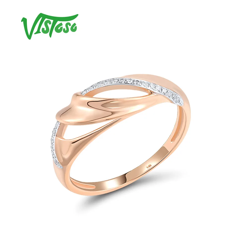 Vistoso originálny 14k 585 ružový zlatý prsteň pre ženy šumivý diamant klasický jednoduchý svadobný útulný večierok jemný darček jemné šperky