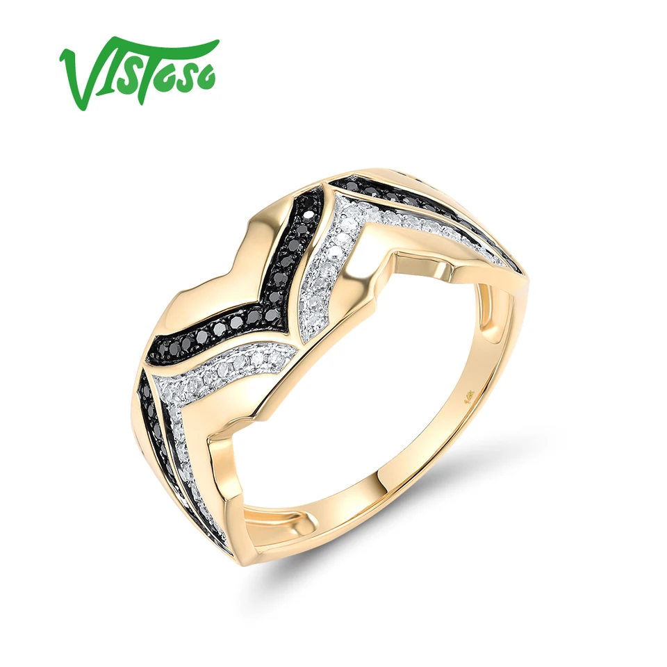 Vistoso originálny 14k 585 Žltý zlatý prsteň pre ženy šumivé biele a čierne diamanty klasické svadobné zásnub