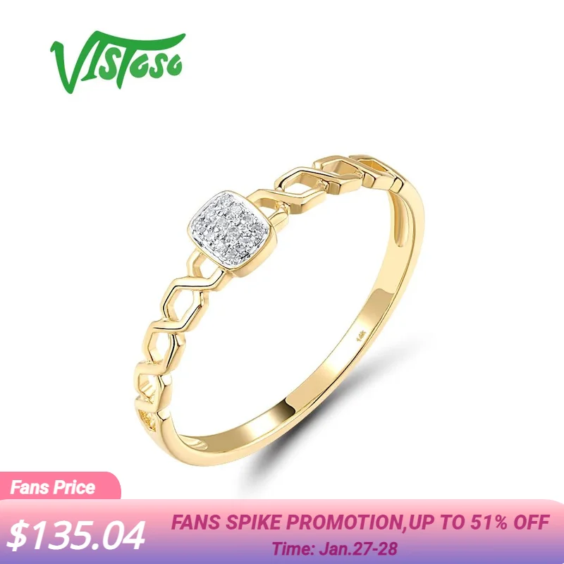 Vistoso skutočný 14k 585 žltý zlatý prsteň pre ženy šumivé diamanty duté jemné svadobné zásnub