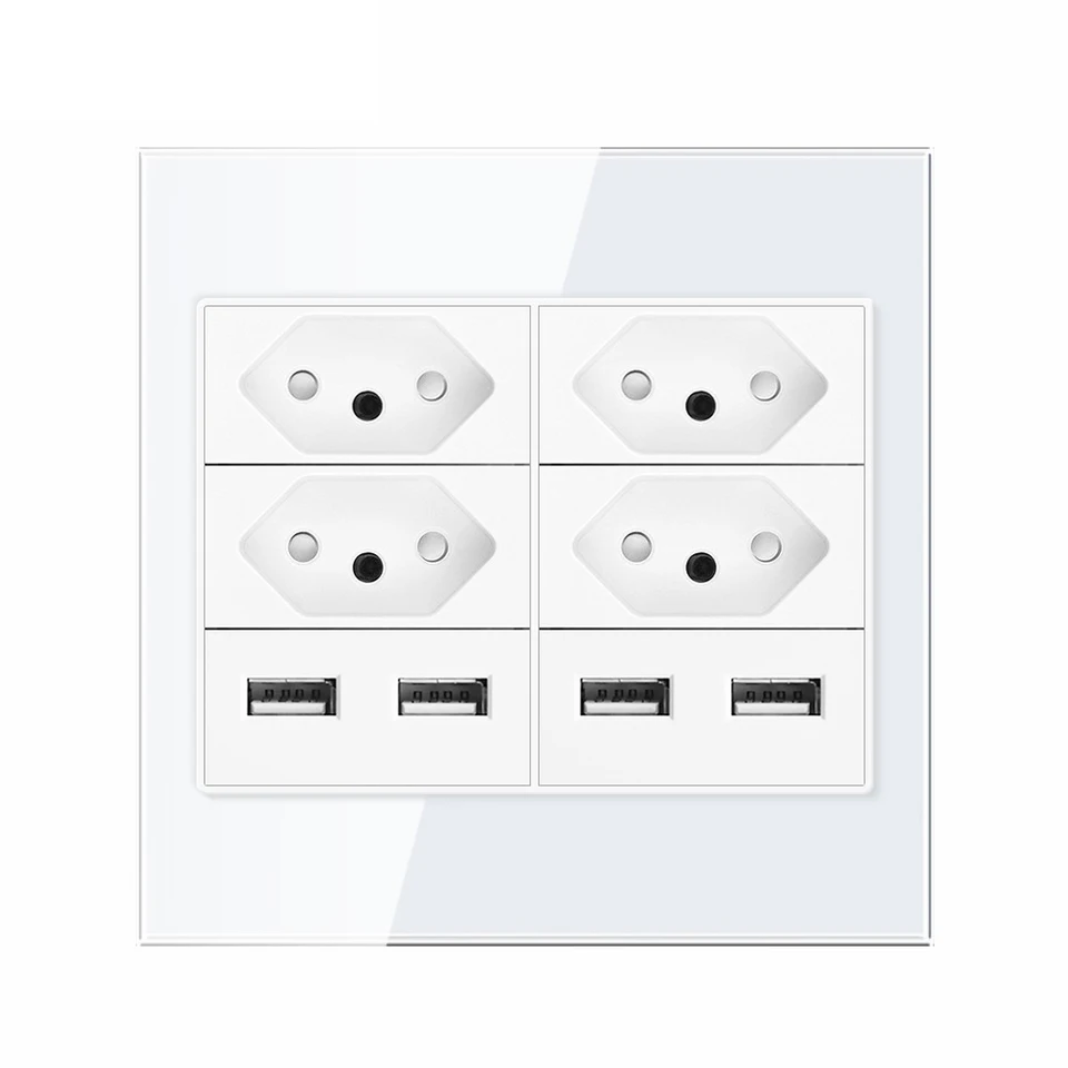 Viswe 10A 20A Brazília zástrčka s USB 5V 2.1A, Dual Frame BR Elektrické zásuvky pre dom 120*120 mm temperovaný sklenený panel