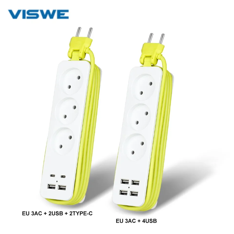 Viswe Eu Plug Power Strip USB C 5V 3.1a, predlžovací kábel 1,8 m, 3 ruské zásuvky s nabíjačkou smartfónov USB Type-C