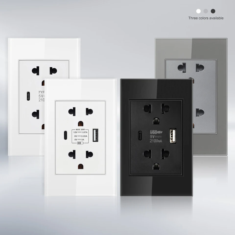 VISWE STENTY THAI Thai Standard s USB typu C 118*72 mm temperovaný sklenený panel, dvojitá thajská zástrčka s portmi USB