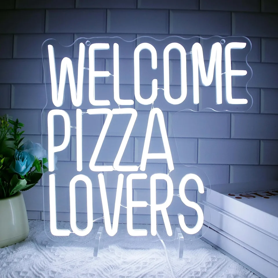 Vitajte milenci pizza neónové znaky, LED pizza neónové svetlo, pizza značka uvítacie stena, USB poháňaná pre dekoráciu steny