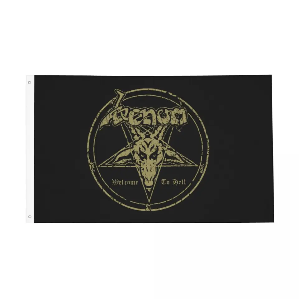 Vitajte v Hell 1981 Vlajka obojstranná vnútorná outdoorová banner Venom Band Metal Logo Album Polyester Hanging Decoration 90x150 cm