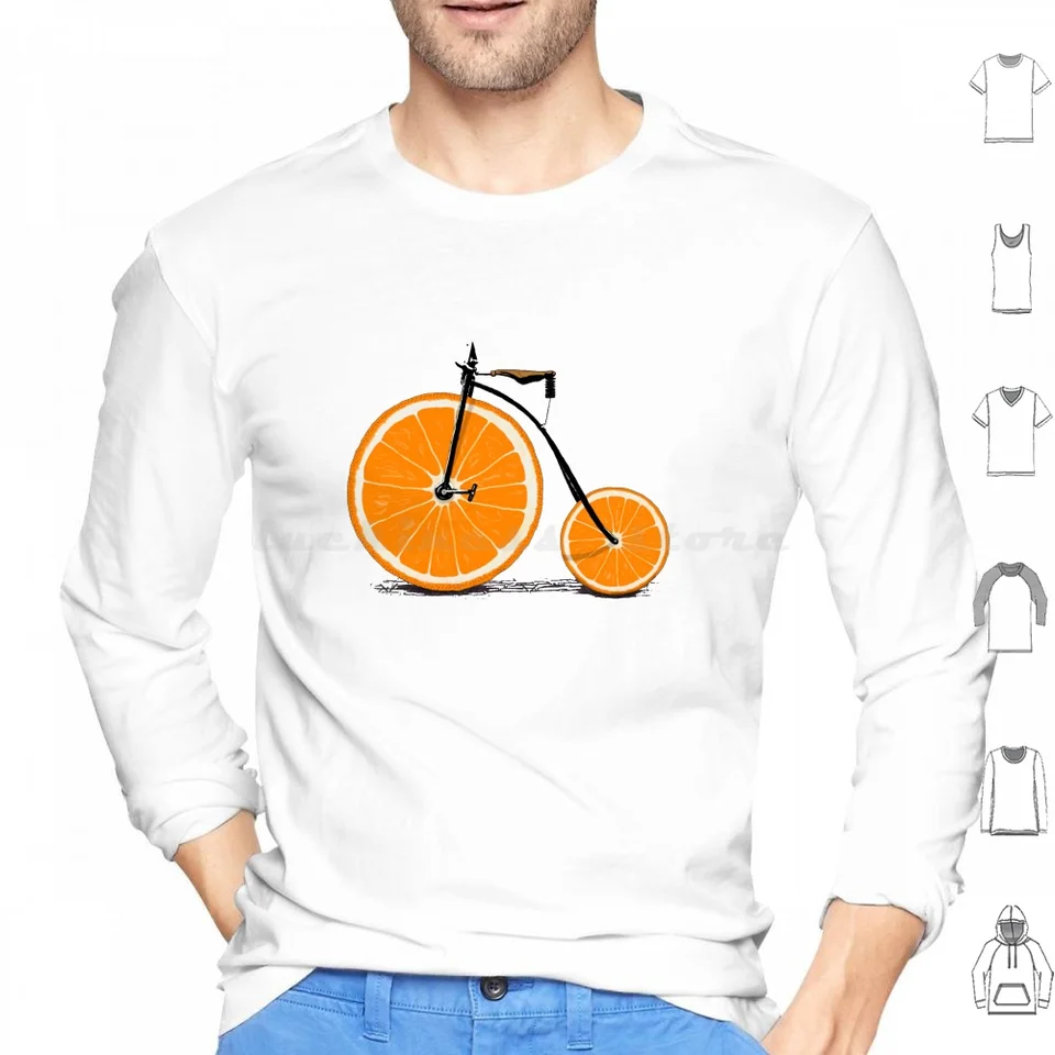 Vitamínové mikiny s dlhým rukávom Grafický dizajn potraviny vintage cyklus cyklus cyklus penny farthingové kolesá bicykla ovocný oranžový cent