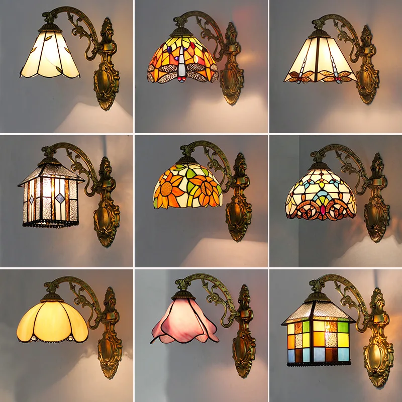 Vitrálna ledi lampa vintage stredomorské barokové lampa na nočné lampa na stenu Svetlo uličky Koridor Balkón Svätý osvetlenie