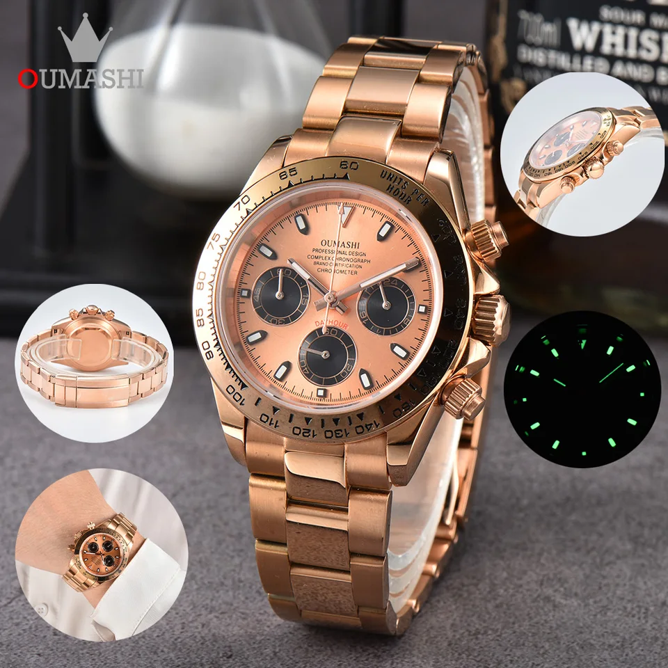 VK63 Sledujte sériu OUMashi-DTN Luxusné športové športové panda Panda Dial Quartz Watch Sapphire Glass 316 Nerezová vodotesné hodinky z nehrdzavejúcej ocele