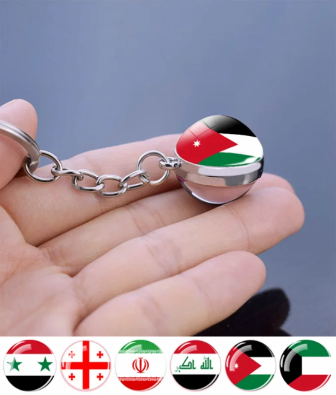 Vlajka Keychain Sýria Irán a Jordan Kuvajt Georgia Irak vlajka Keychain prívesok prívesok obojstranne sklenený guľôčkový šperk Keyring