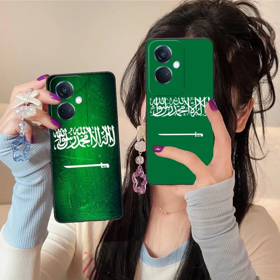 Vlajka mobilného telefónu Saudská Arábia pre OPPO Nájdite X5 X3 X2 A93 Reno 8 7 Pro A74 A72 A53 Čierny mäkký telefón Cover Funda