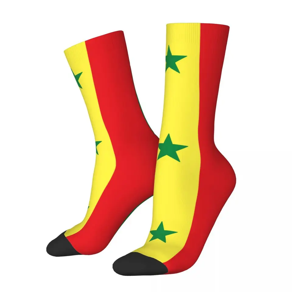 Vlajka Senegal ponožky pánske ženské polyesterové módne vlajka Senegal Flag Socks Harajuku Jarné letné jesenné zimné ponožky darček