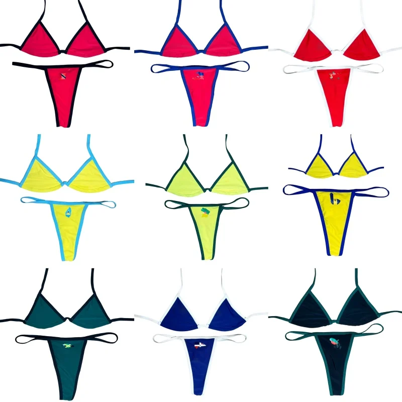 Vlajka tlačená kontrast Farba Split Bikini Set 2024 Sexy ženy plavky plavky plavky pre mačičky letné plážové oblečenie