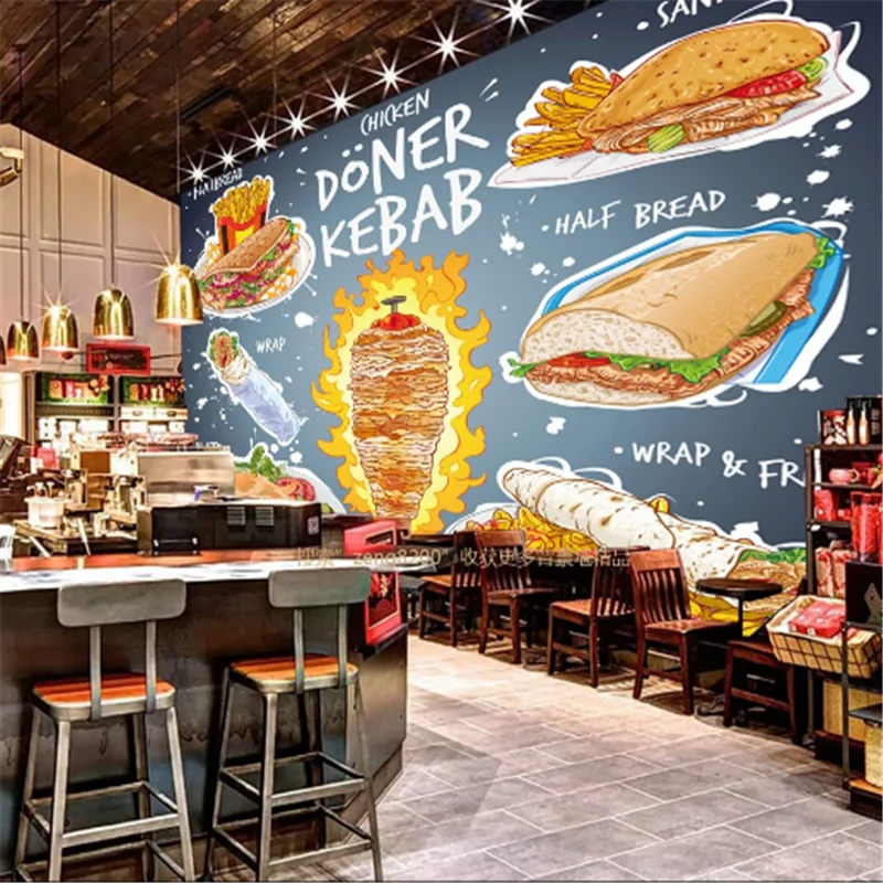 Vlastná 3D Americká nástenná maľba tapety Kuracie doner kebab občerstvenie reštaurácia Priemyselné dekorácie pozadie nástenné papiere 3D