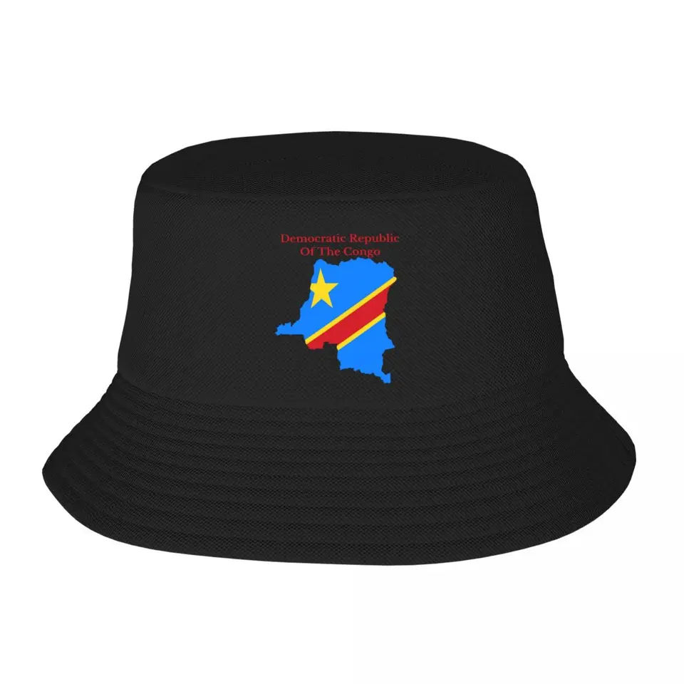 Vlastná demokratická republika Kongo vlajka mapa vedierka klobúk Men Ženy Outdoor Sun Summer Camping Cap