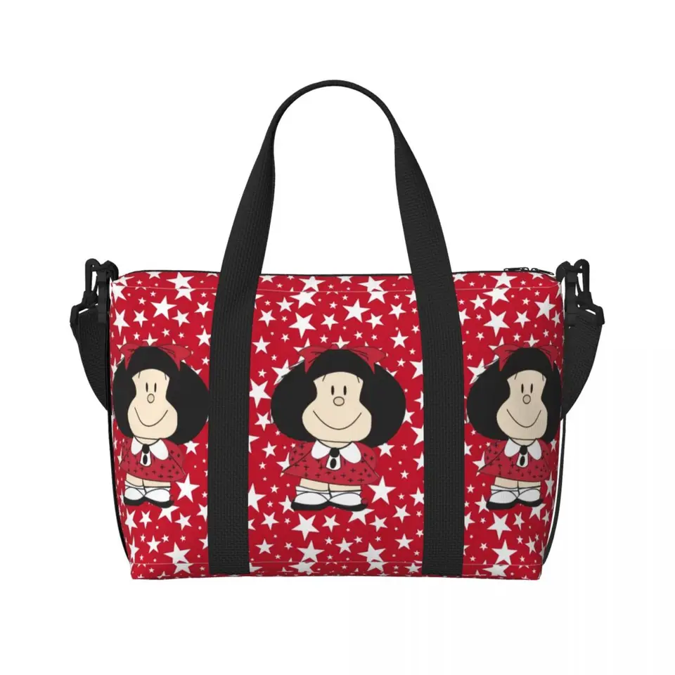 Vlastná kawaii mafalda karikatúra nakupovanie potravín Tote taška Ženy veľkú kapacitu Anime Gym Pláž cestovné tašky