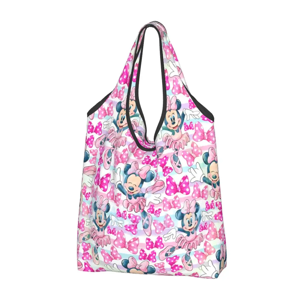 Vlastná Minnie Mickey Mouse Groceries Tote Nákupné tašky Ženy Kawaii nakupujúce ramenné tašky s veľkou kapacitou kapacita