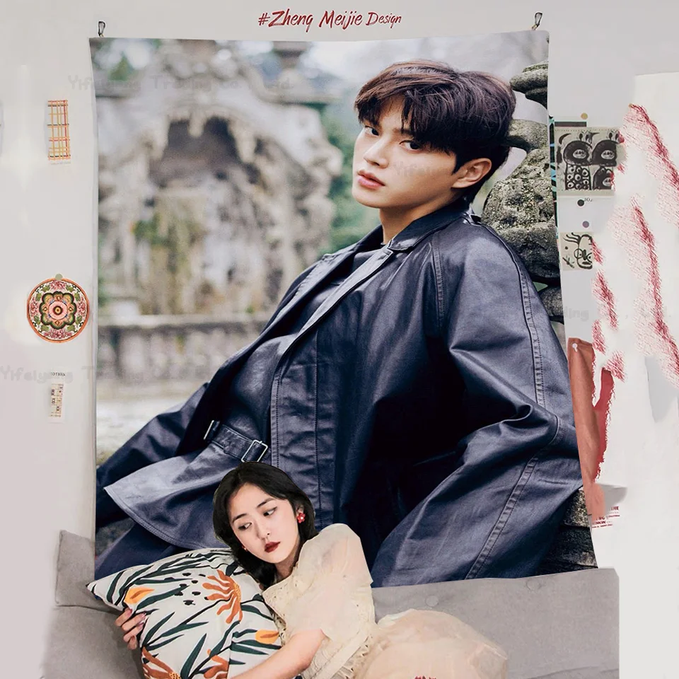 Vlastná pieseň Kang Kpop Vytlačené veľké steny tapisérie závesný tarot hippie nástenné koberce koľaj