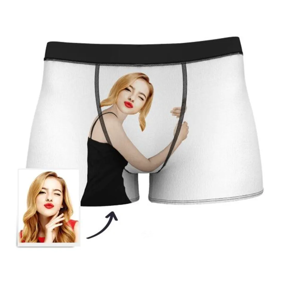Vlastná priateľka tvár Objatie môjho pokladu Pánske celé tlačové nohavičky, Men's Custom Face on Body Boxer Shorts Svetlá opálená pokožka