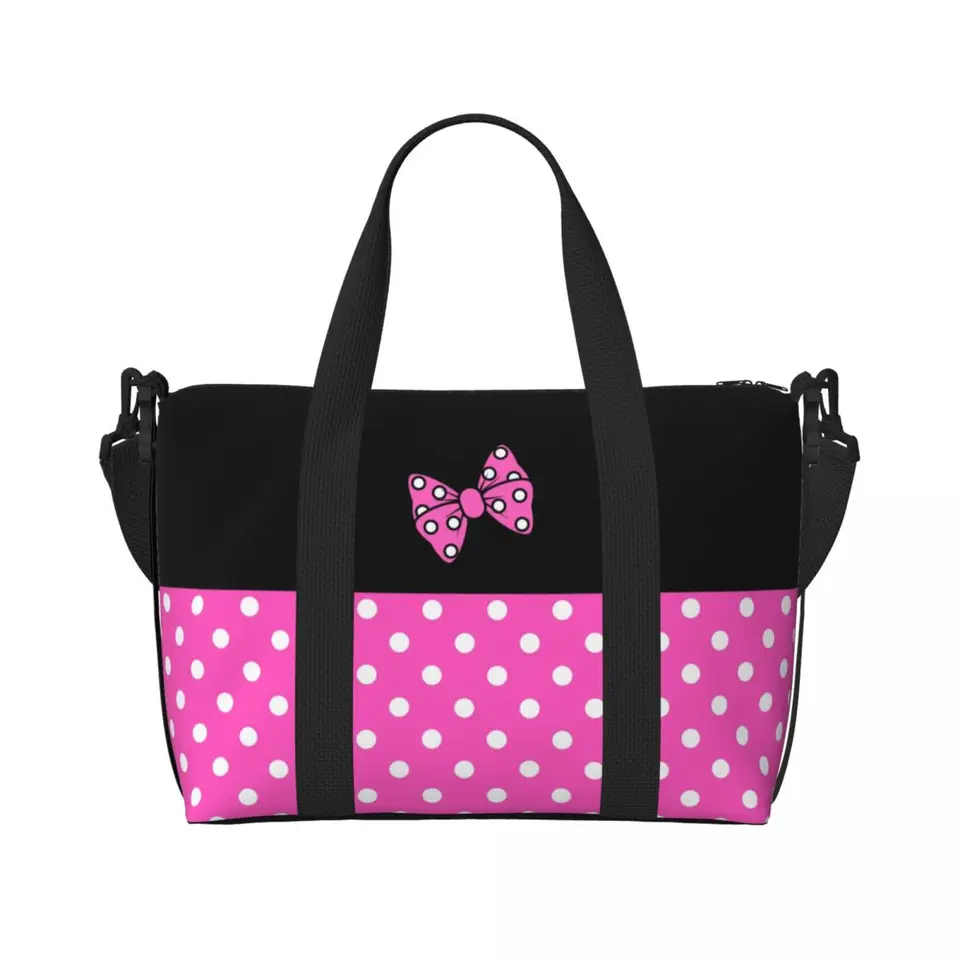 Vlastná ružová Mickey Minnie Mouse Polkadots Tote Bag pre ženy veľkú kapacitu animované plážové cestovné tašky