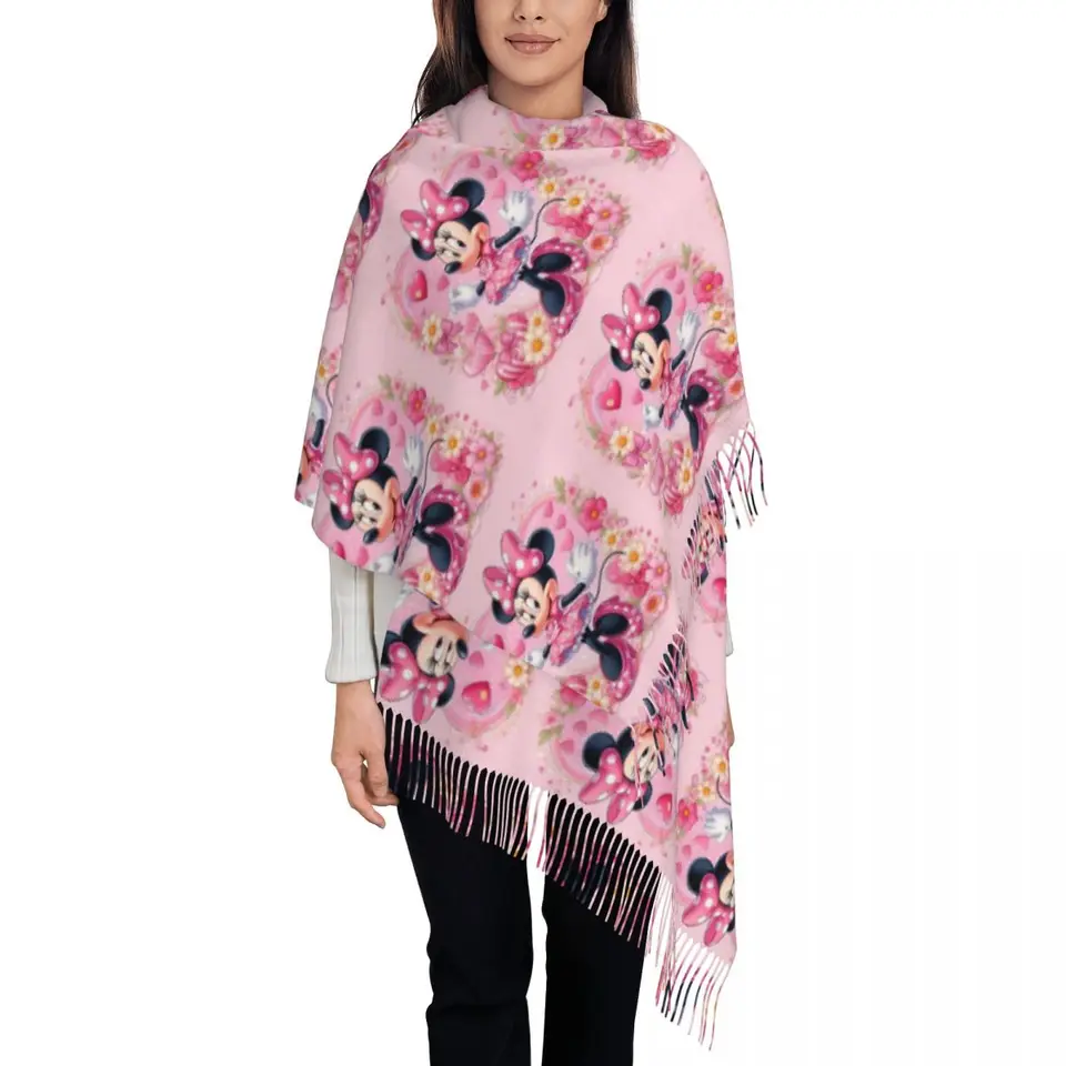 Vlastná tlač Anime karikatúra Kawaii Mickey Mouse Mouse Minnie Scarf Ženy Men Zimné teplé šály šály obaly