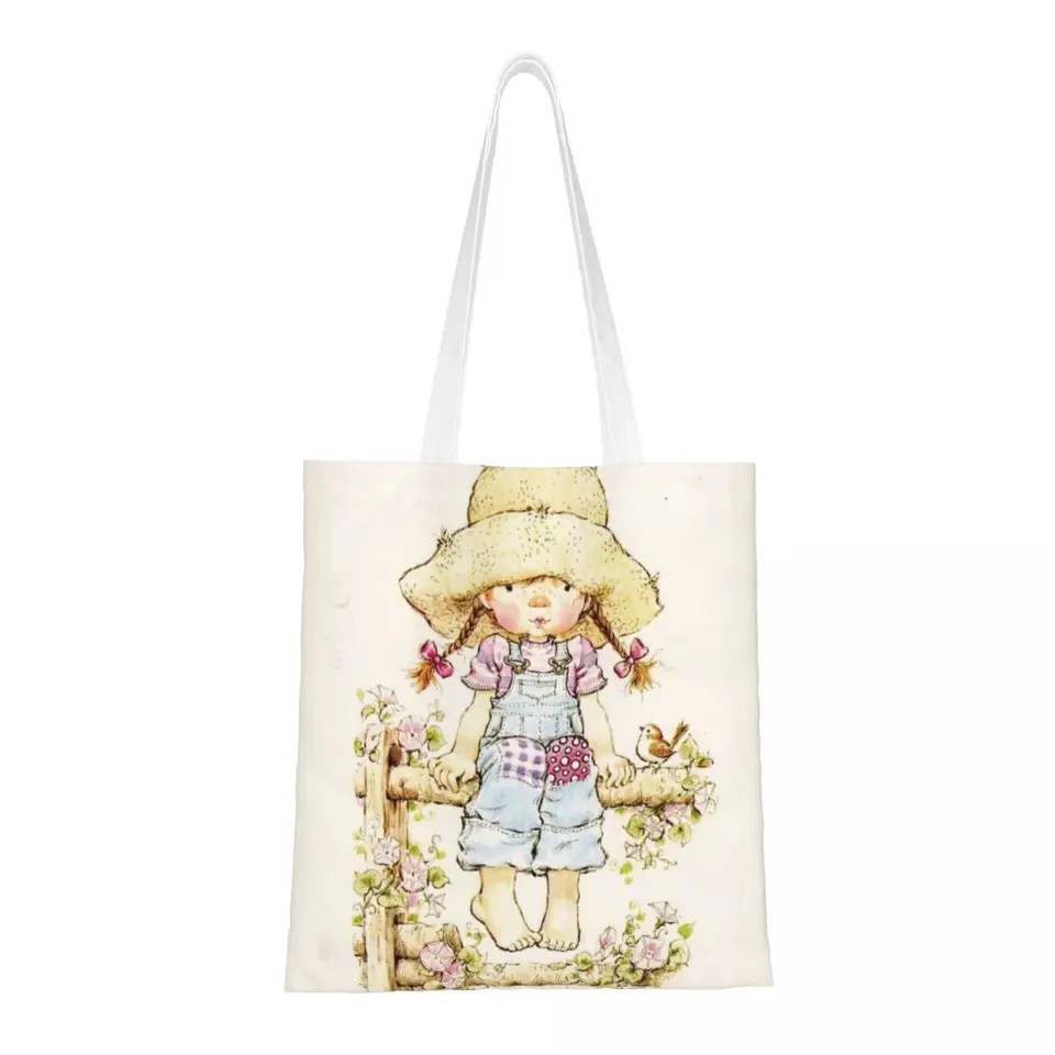 Vlastná vtipná karikatúra Animácia Sarah Kay Shopping Tote Bag Recykling Grocery Canvas Ramer Shopper Bag Bag