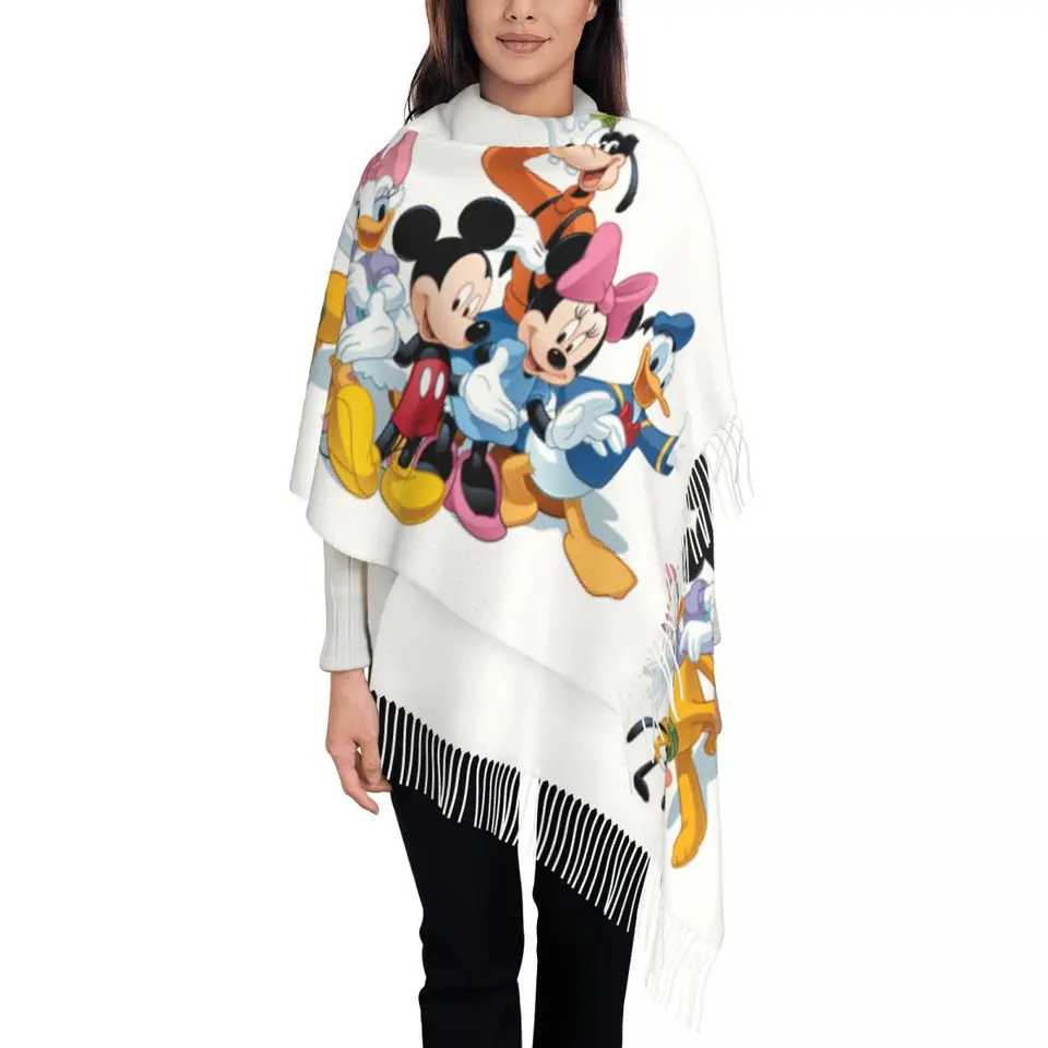 Vlastná ženská veľká Mickey Mouse Minnie Sáre Ženy Zimné husté teplé strapce šál zábal Disney Cartoon Scarf