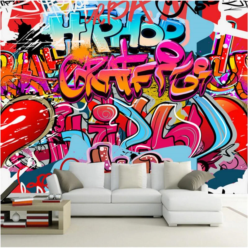 Vlastné 3D ulice graffiti tapety nástenné maľby nástenné nálepky farebný bar KTV Nástroj na pozadie Papel de Parede Home Dekoration