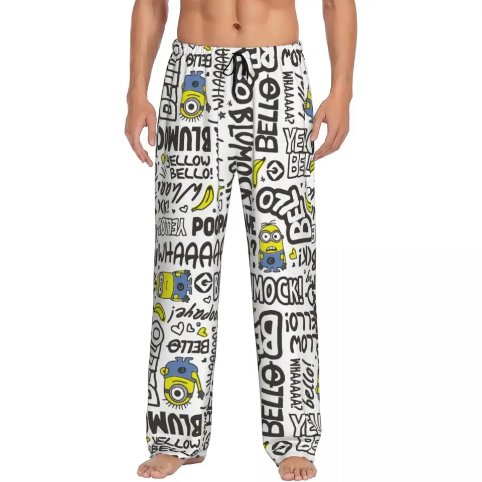 Vlastné animované komediálne filmy Minions Pyžama Pants Pánsky salónik Sleep Stretch Sweewear Bottoms s vreckami