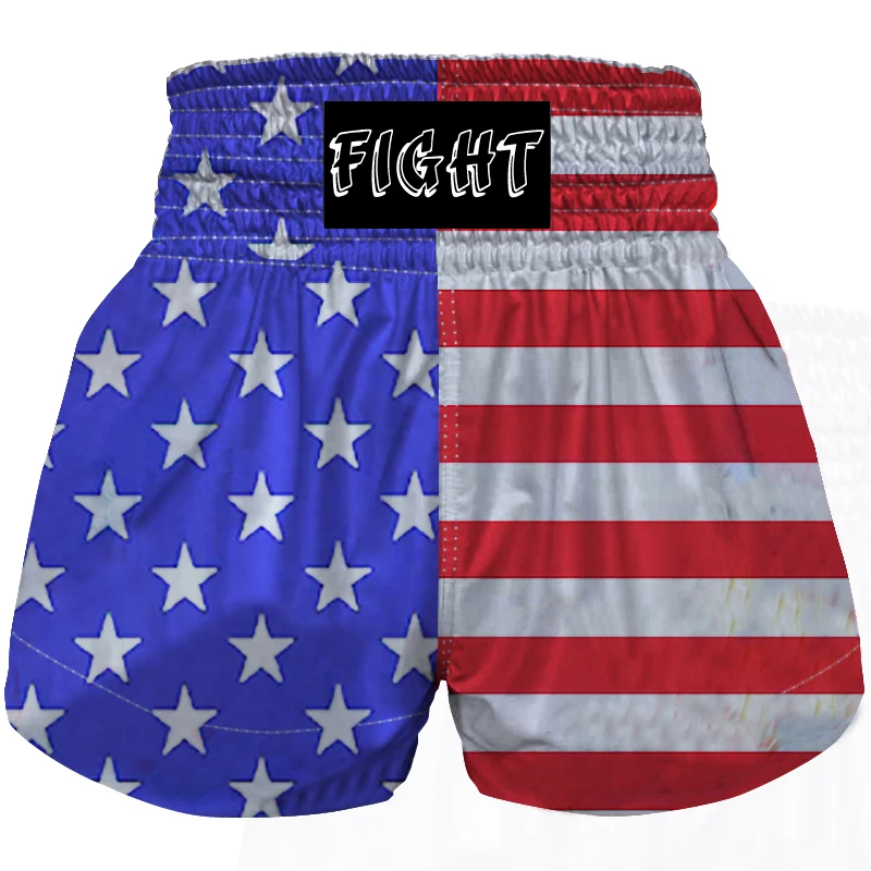 Vlastné boxerské thajské šortky pre mužov a ženy americké vlajkové športové šortky, MMA, Combat, BJJ, telocvičňa, výcvik bojových umení Short
