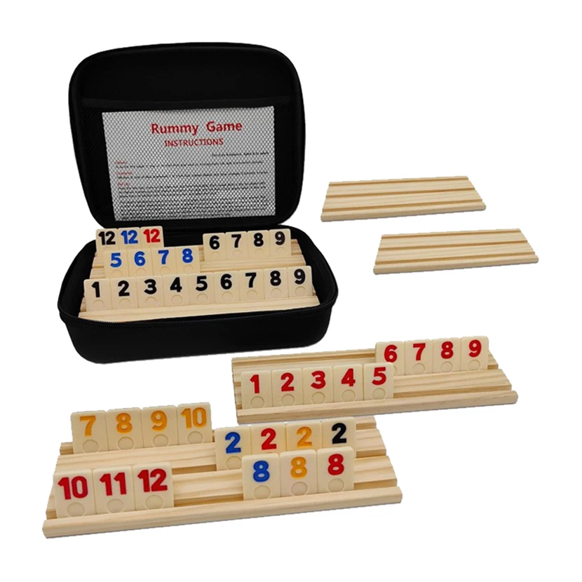 Vlastné DIY Drevené Rummy Dlaždice Sada drevené stojany cestovné kocky hry Rummy Board Game