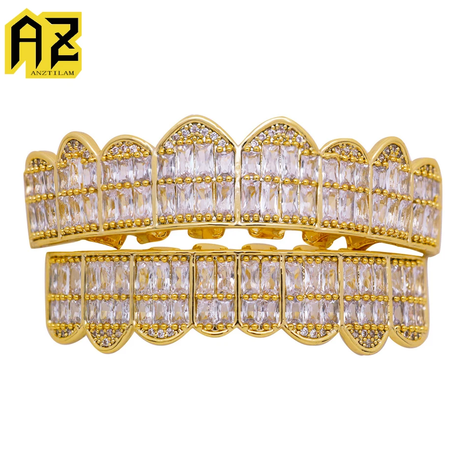 Vlastné grilované zuby bagety zirkón bling Iced Out Men Dámske hip hopové zubné grily Caps Copper módne šperky Doprava zdarma